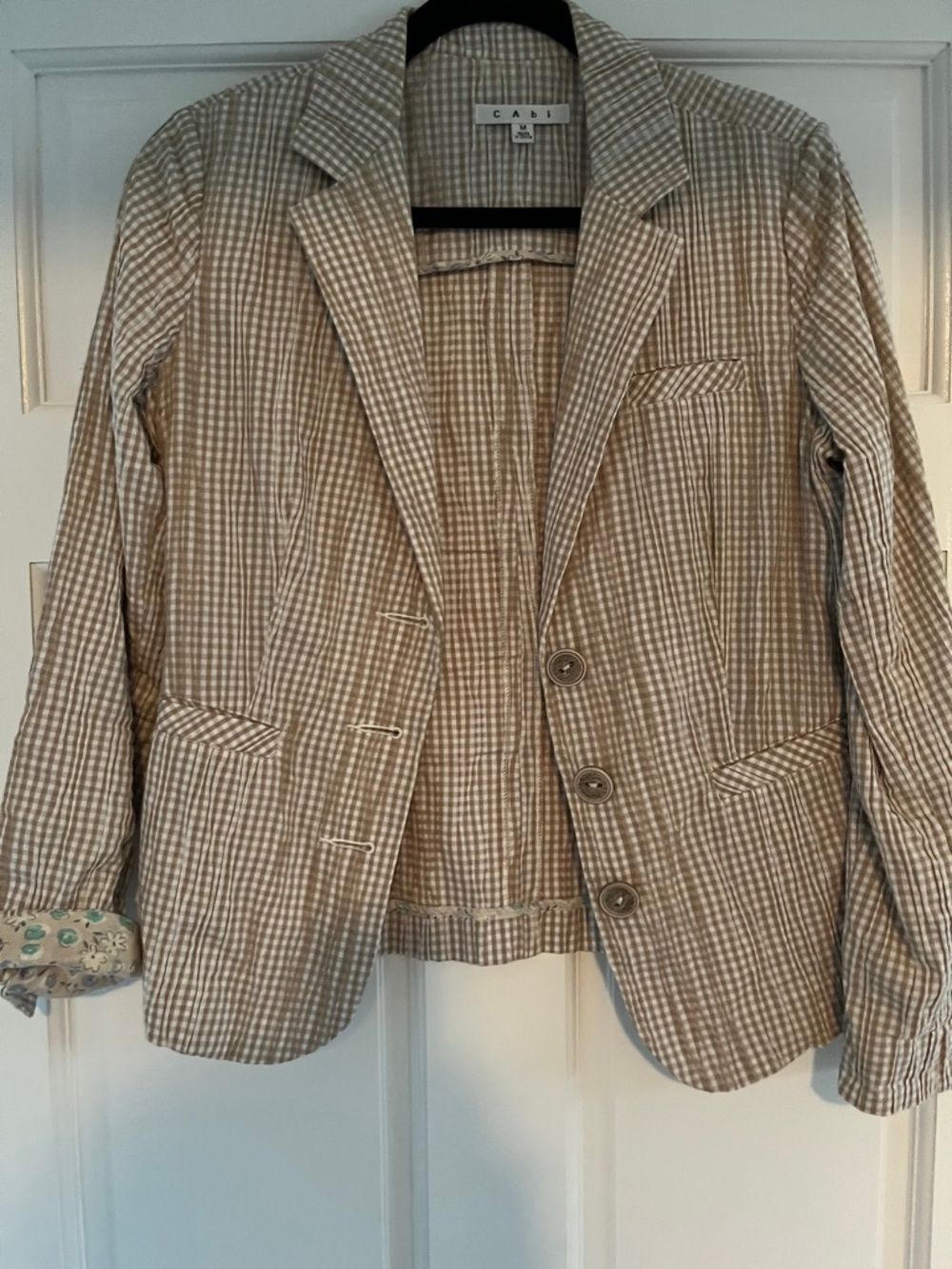 CAbi Beige Gingham Blazer Jacket